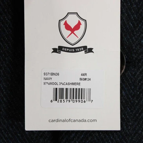 Cardinal of Canada NWT Top Coat Size 44R US Blue & Black Herringbone Wool/Cash